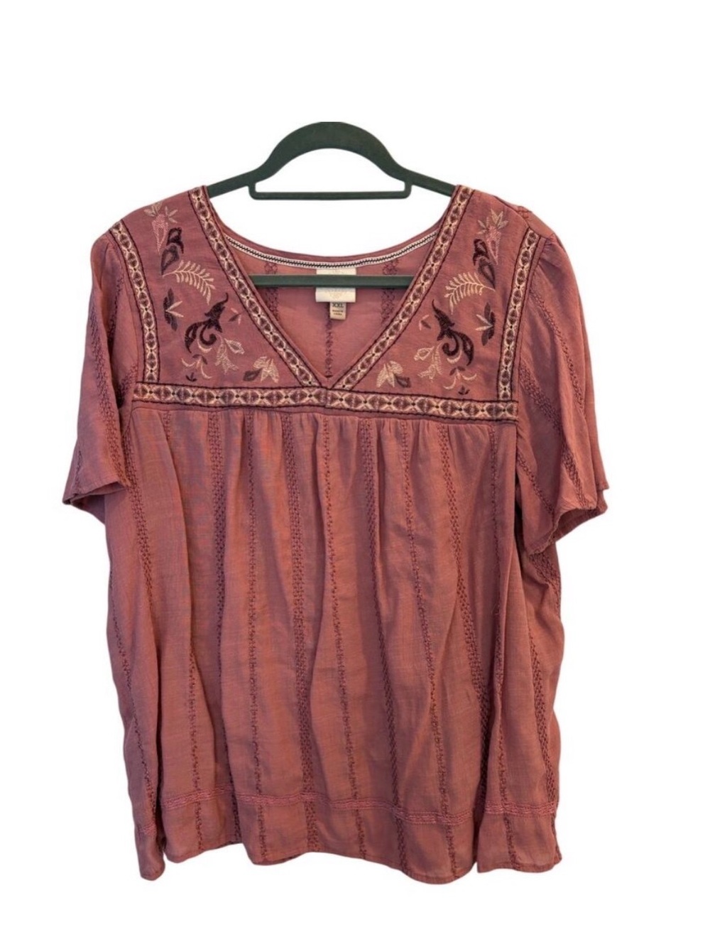 Knox Rose Embroidered Boho Peasant Top Mauve XXL